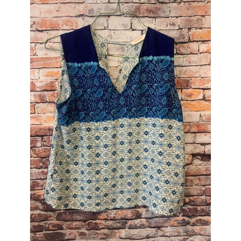 renee c blue sleeveless top blouse shirt womens size medium